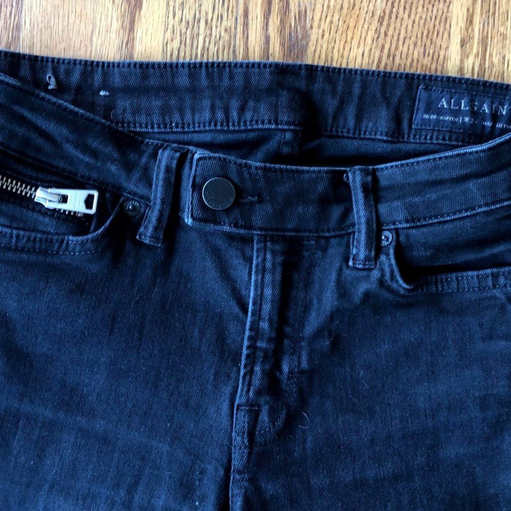 ALLSAINTS Black Biker Skinny Cropped Denim Jeans Women's Size 26 - Picture 2 of 6